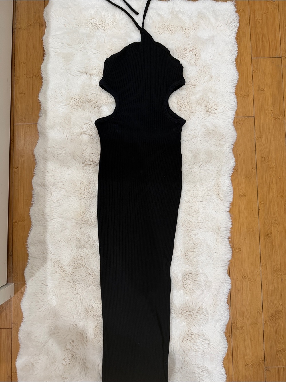 Zara Ribbed Black Cutout Halter Maxi Dress